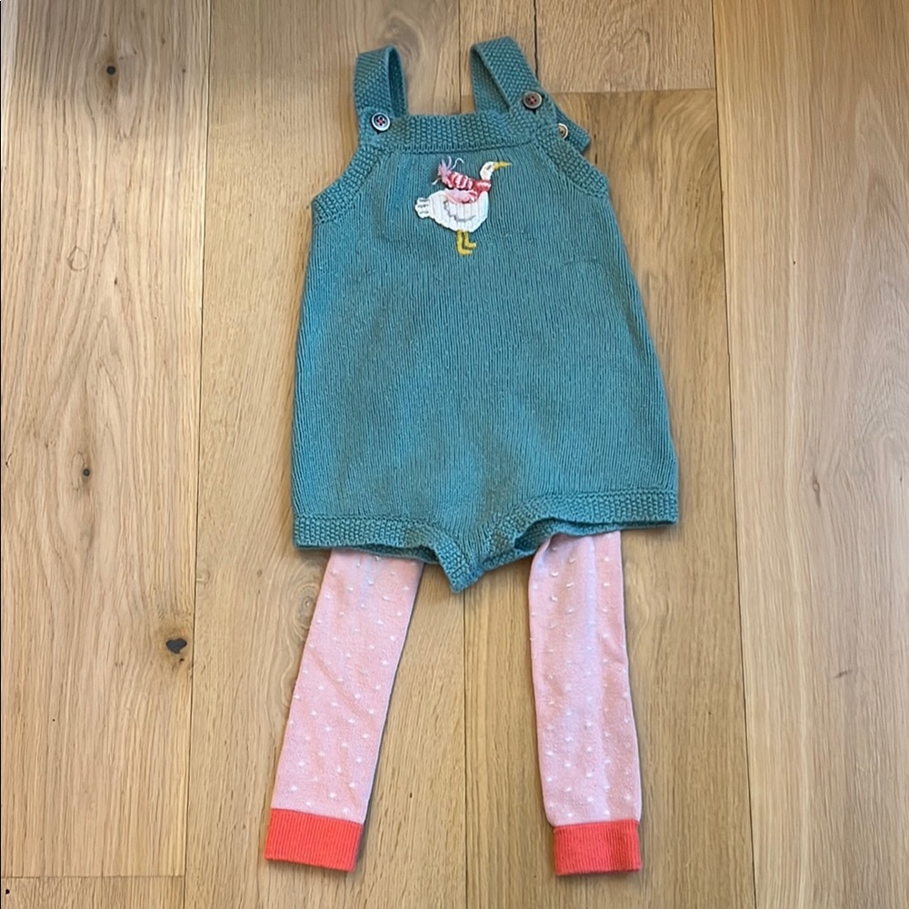 Baby Boden Knit Duck Romper with Pink Leggings